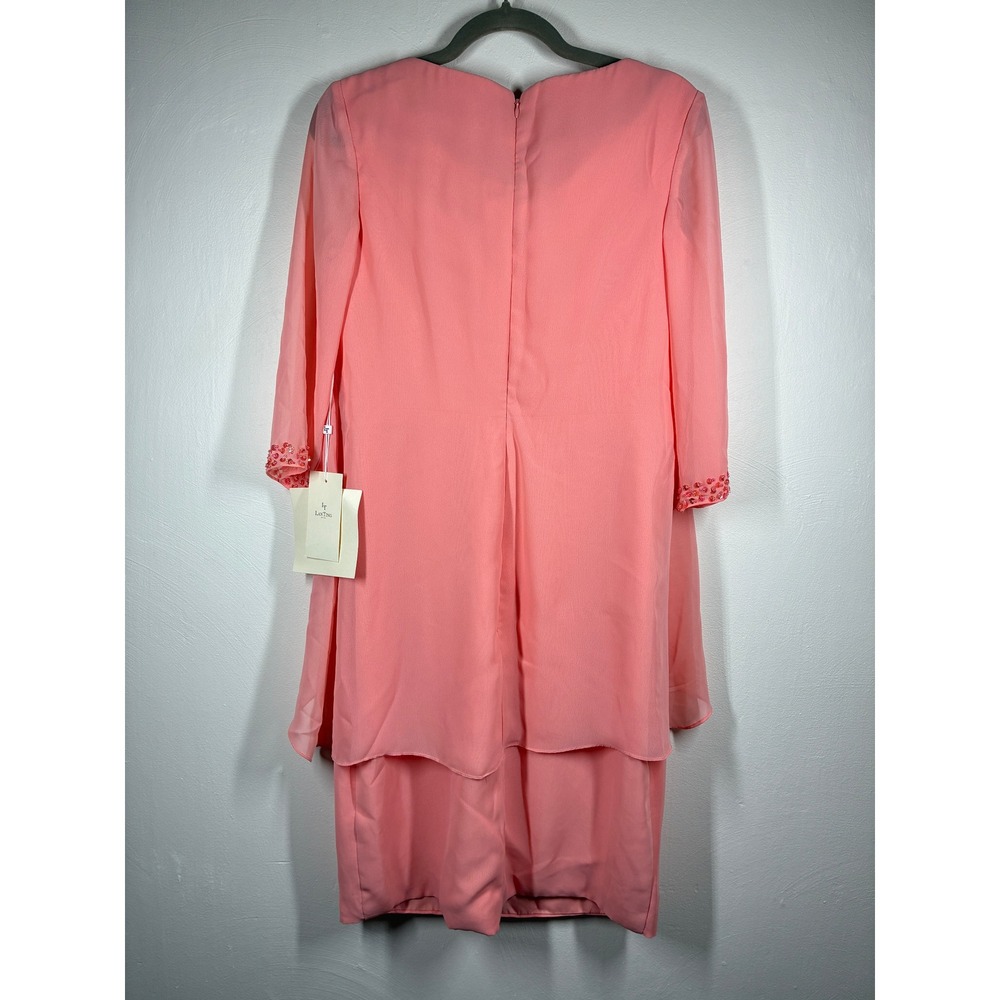 Lanting‎ Beaded Sleeve Chiffon Overlay Sheath Dress Medium Peach Mother of Bride - Picture 11 of 13